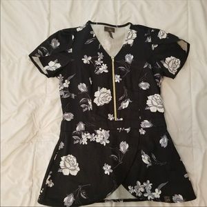 Black floral scrub top